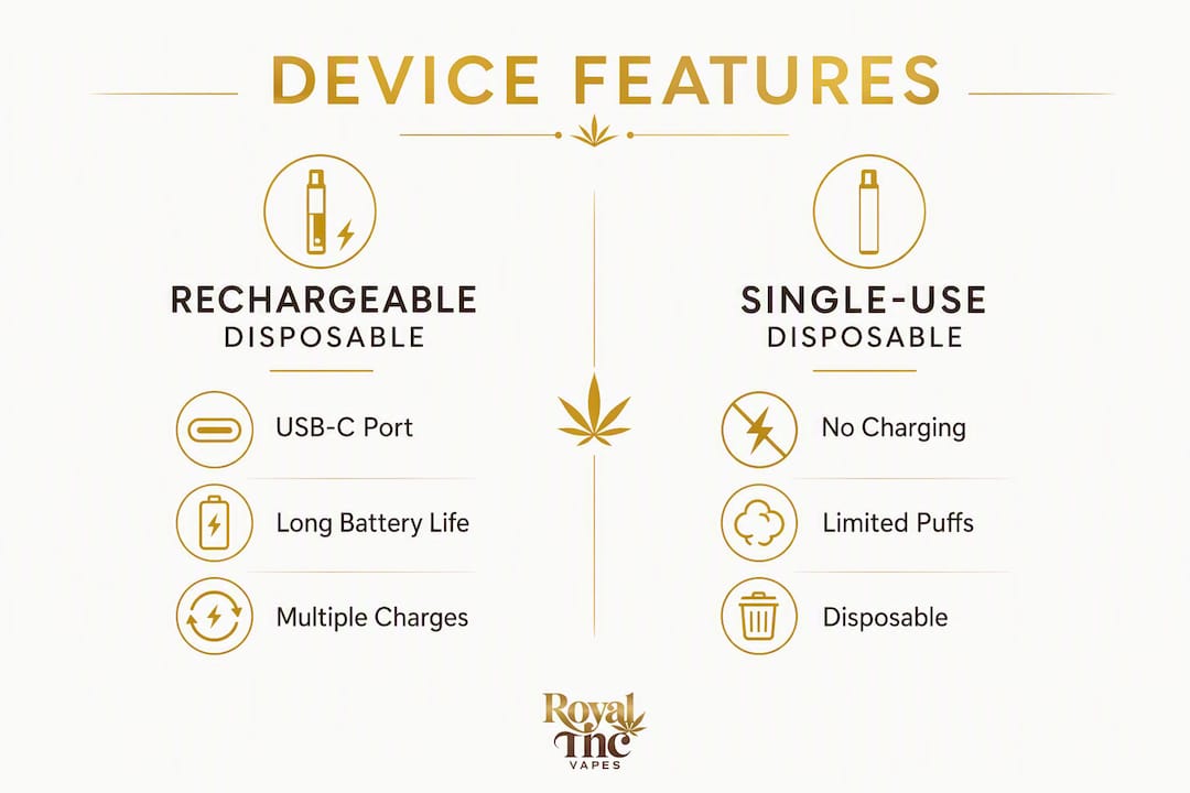 Infographic comparing rechargeable vs single-use THC disposables